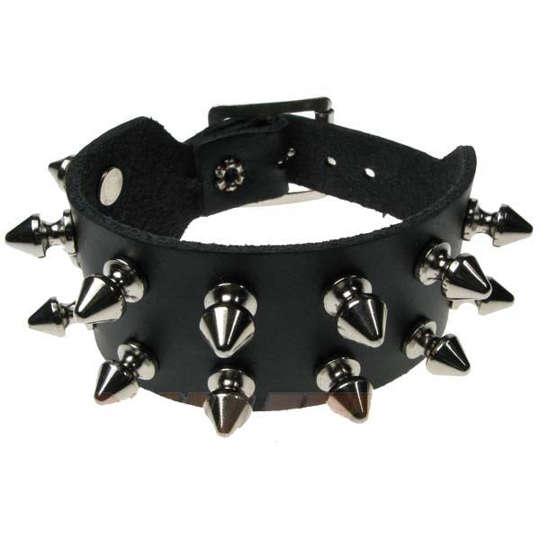 Leather Wristband: 2 Row Small Spike Studs