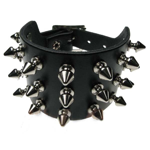Leather Wristband: 3 Row Small Spike Studs
