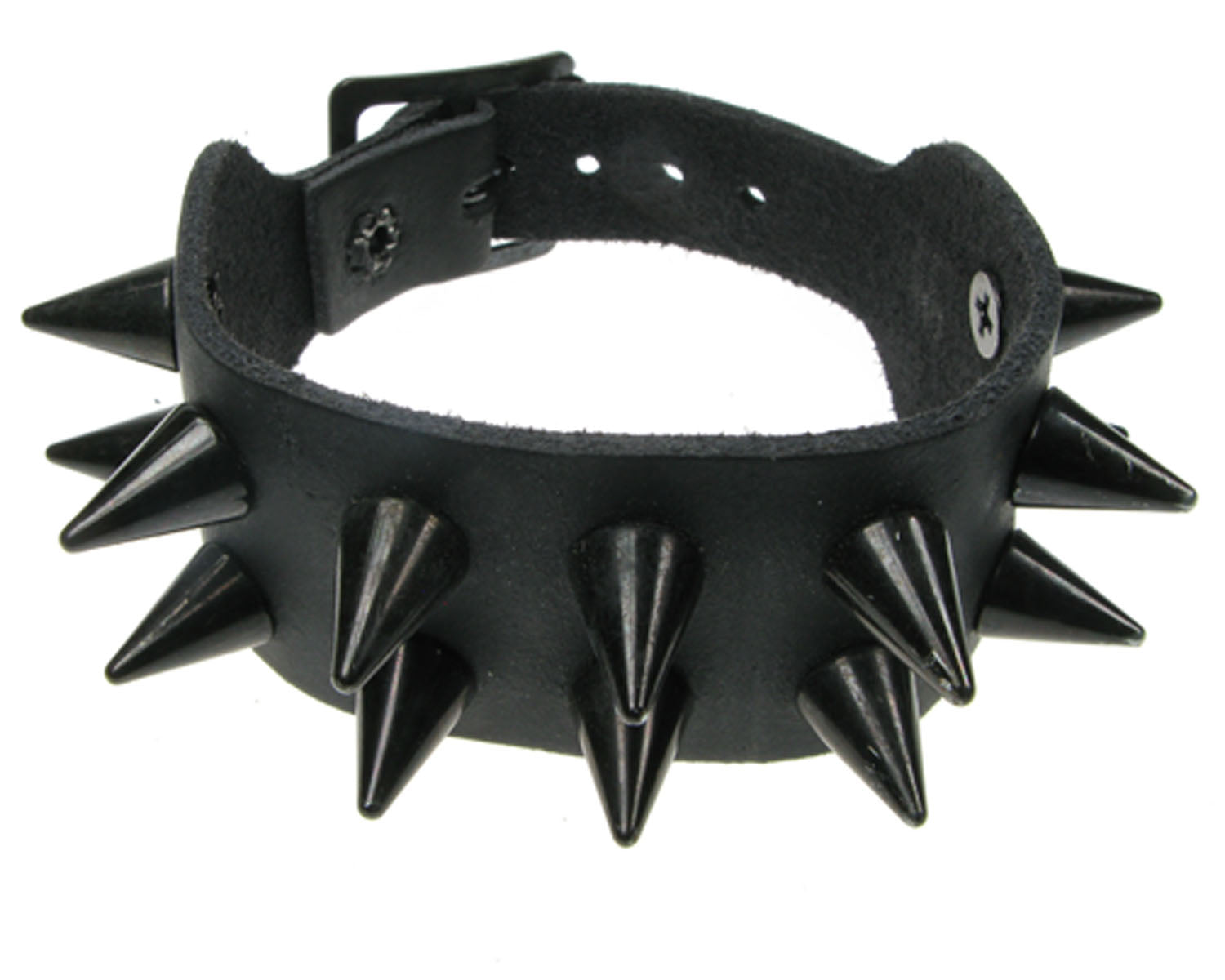 Leather Wristband: 2 Row Small Black Cone Studs