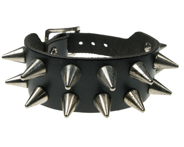 Leather Wristband: 2 Row Small Cone Studs