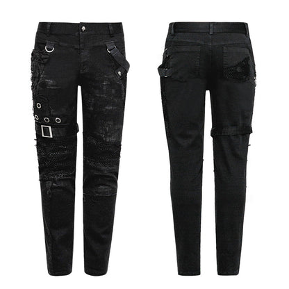 Personality broken mesh black skinny trousers (✦ Punk Rave) WK-319ncm