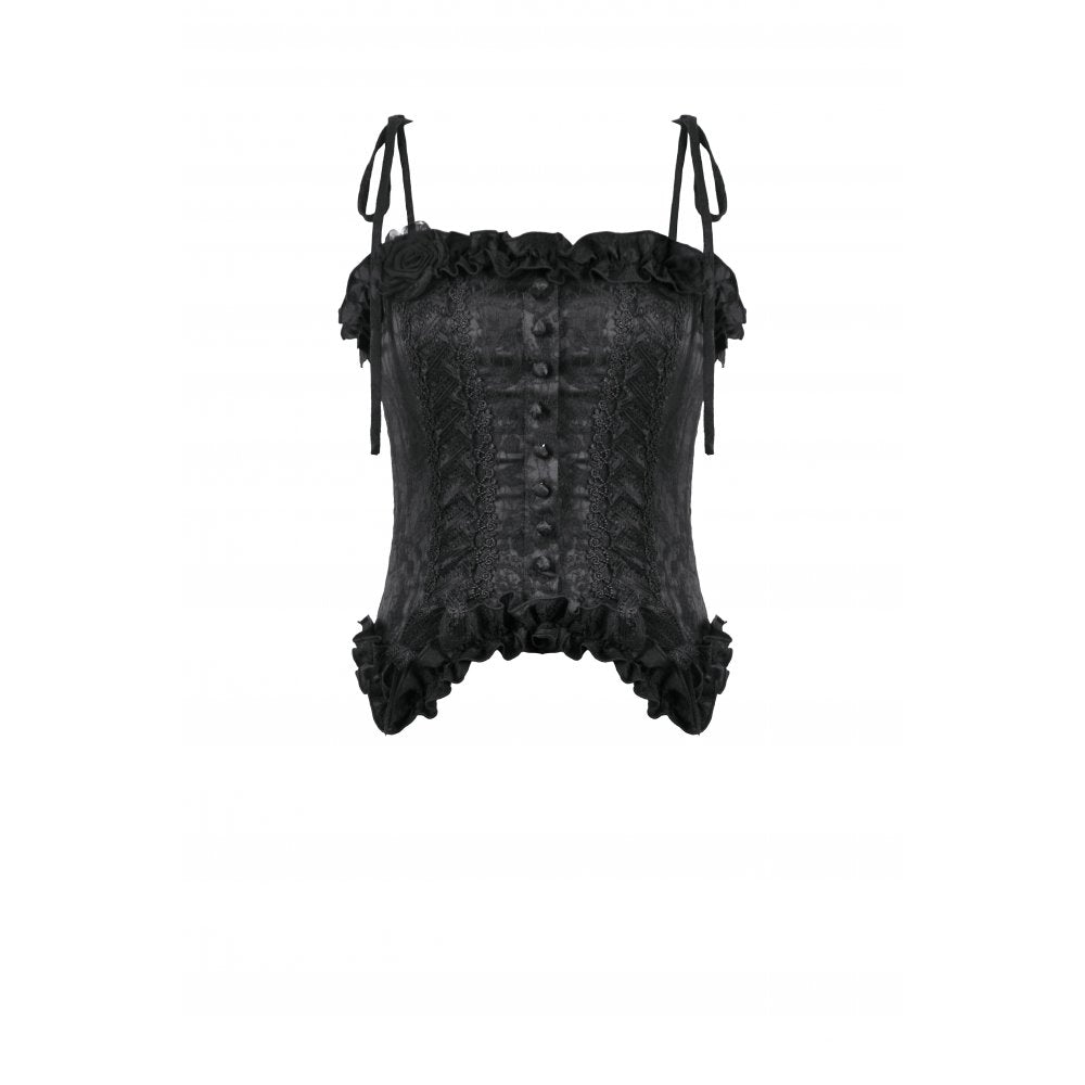 Elegant Floral Jacquard Bustier with Lace &amp; Rose Details (✦ Dark In Love) CW-097