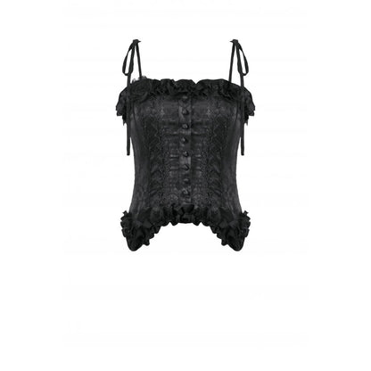Elegant Floral Jacquard Bustier with Lace &amp; Rose Details (✦ Dark In Love) CW-097