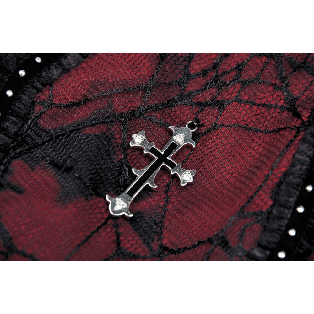 Gothic funeral dark red dead cross strap corset top (✦ Dark In Love) CW037