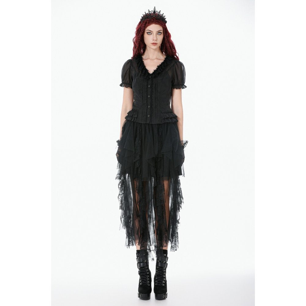 Black Sheer Ruffle Blouse (✦ Dark In Love) IW141