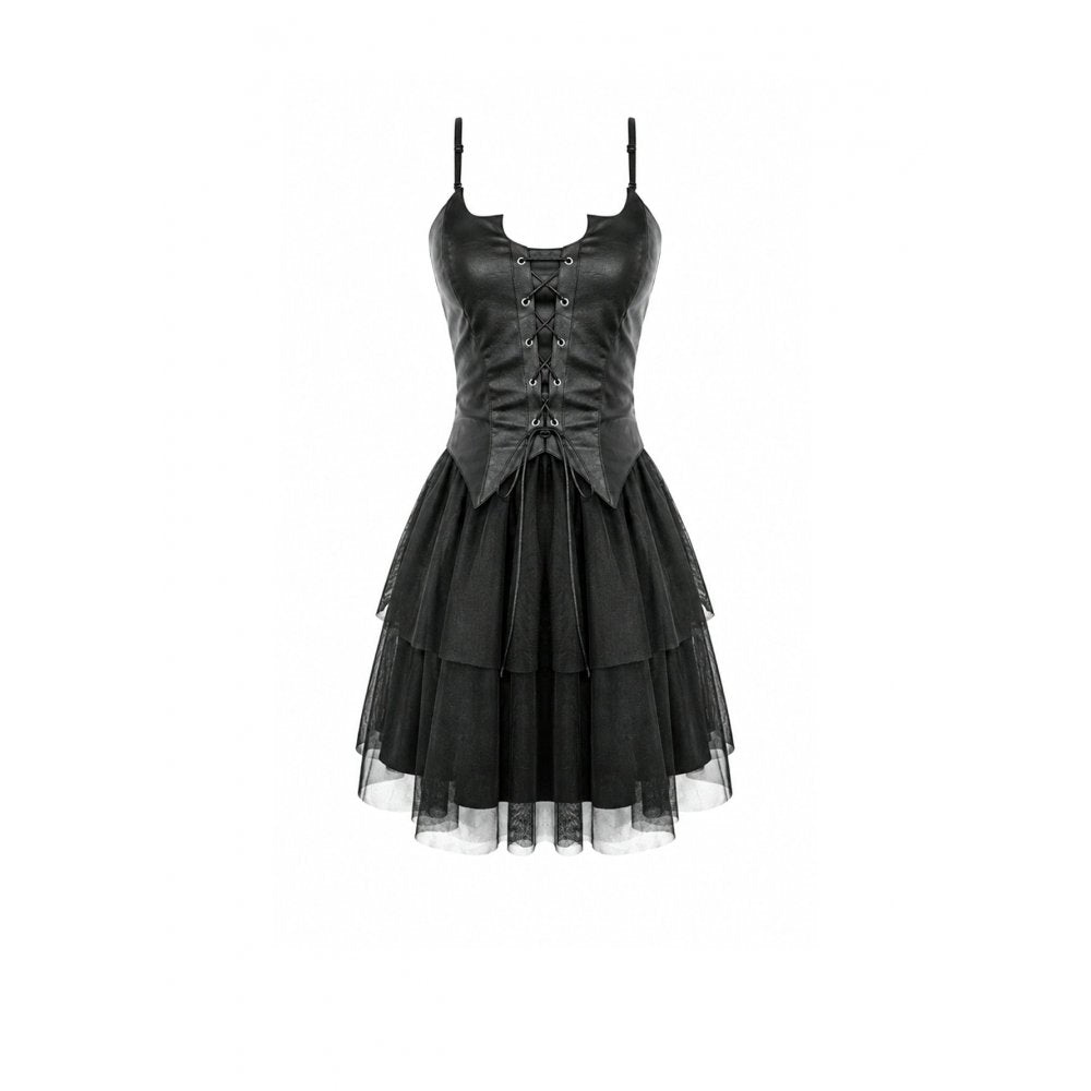 Gothic Punk Mini Dress with Bat Corset and Mesh Skirt (✦ Dark In Love) DW1211