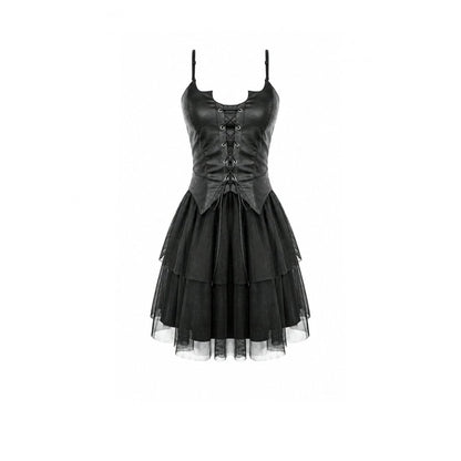 Gothic Punk Mini Dress with Bat Corset and Mesh Skirt (✦ Dark In Love) DW1211
