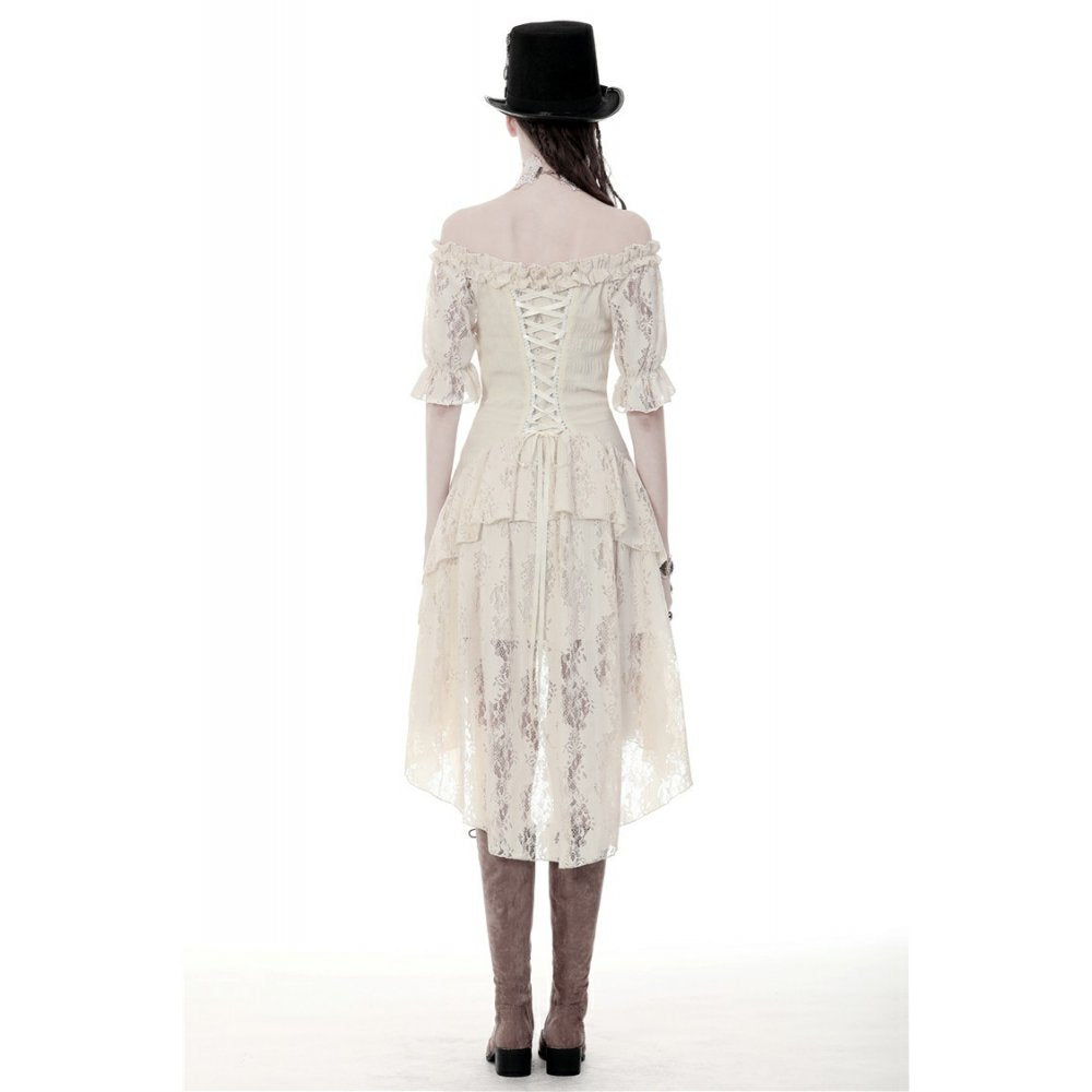 Steampunk beige cocktail short sleeves dress (✦ Dark In Love) DW358