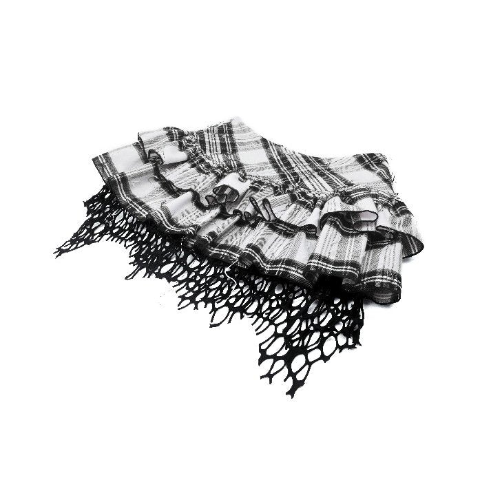 Punk Black and White Checkered Asymmetrical Messy Net Skirt (✦ Dark In Love)
