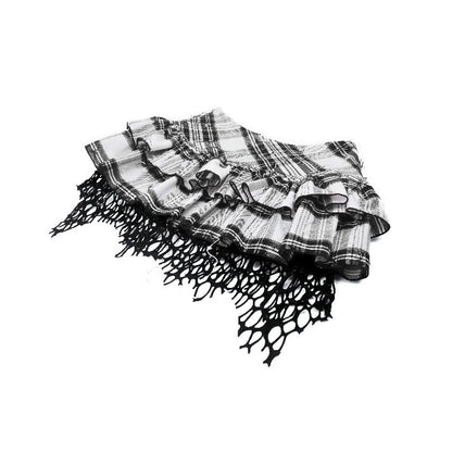 Punk Black and White Checkered Asymmetrical Messy Net Skirt (✦ Dark In Love)