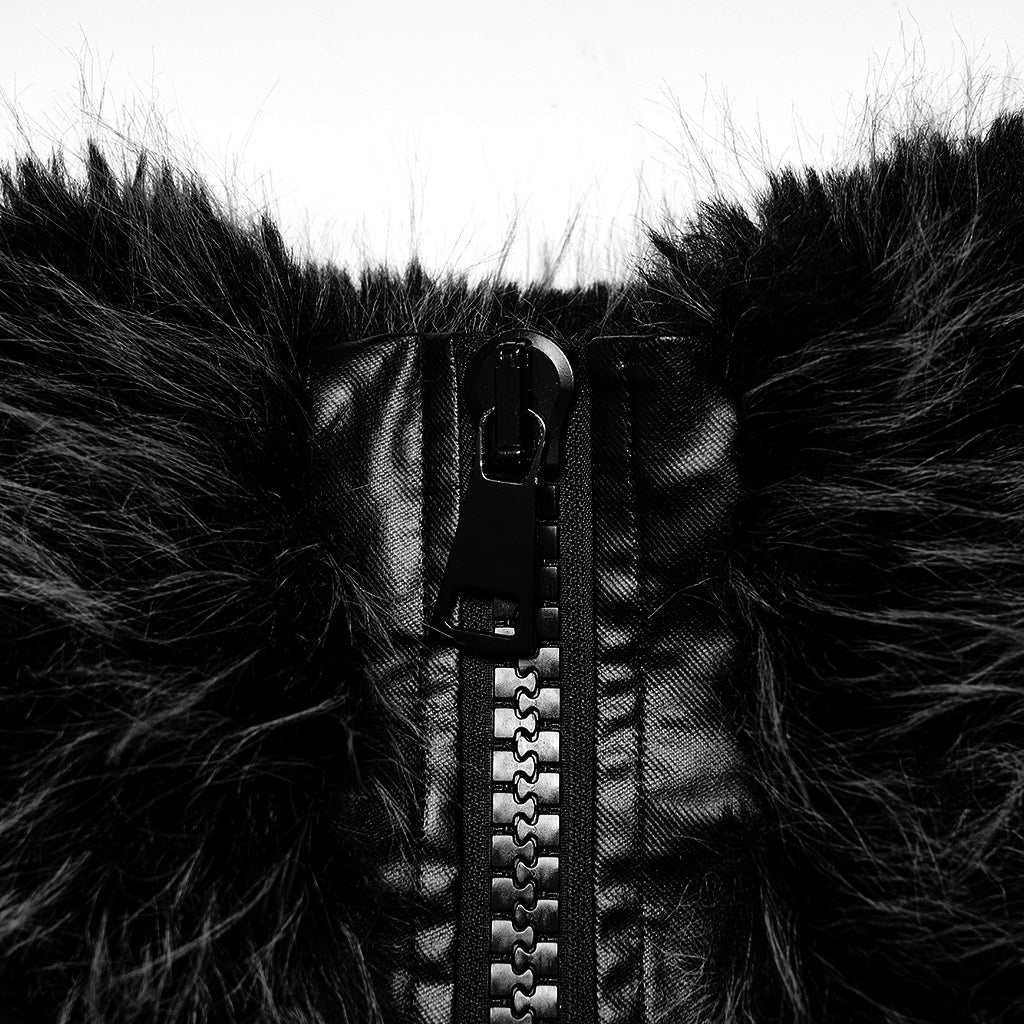 Punk Black Faux Fur Jacket (✦ Punk Rave) WY-1397ZDF - ONE-OFF/Einzelstück - Size Large