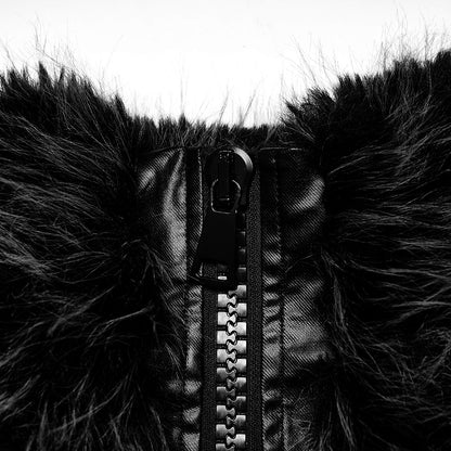 Punk Black Faux Fur Jacket (✦ Punk Rave) WY-1397ZDF - ONE-OFF/Einzelstück - Size Large