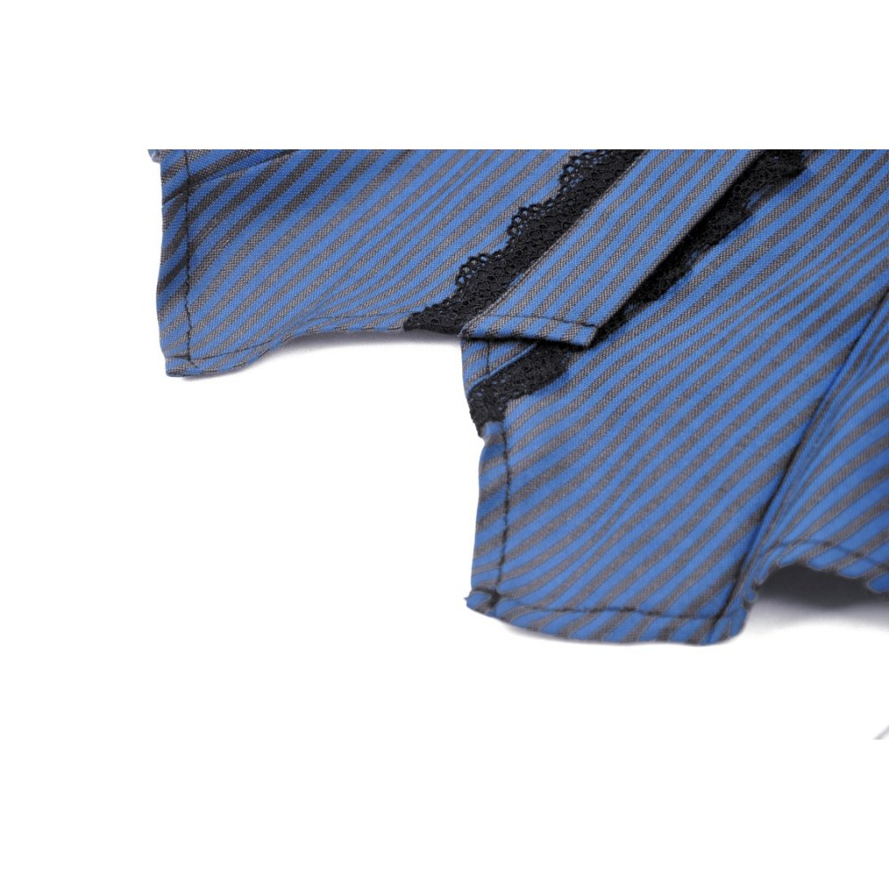 Blue black strip frilly collar blouse (✦ Dark In Love) IW101