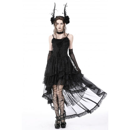 Gothic ghost frilly lace high low strap dress (✦ Dark In Love)