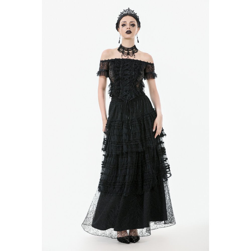 Gothic Off-Shoulder Lace Top with Floral Trim (✦ Dark In Love)