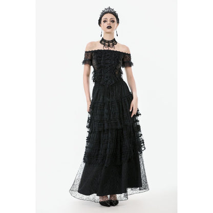 Gothic Off-Shoulder Lace Top with Floral Trim (✦ Dark In Love)