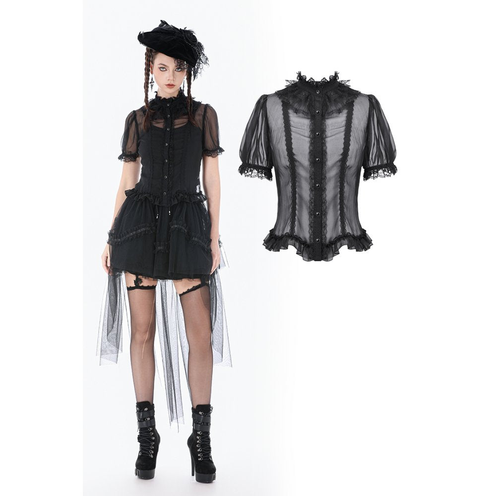 Sheer Lace Ruffle Blouse (✦ Dark In Love) IW142