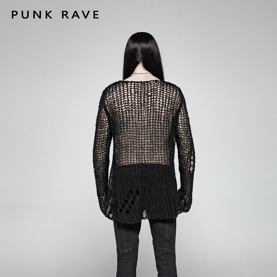 Broken pullover summer men sweater OPM-004 (Black) (✦ Punk Rave)