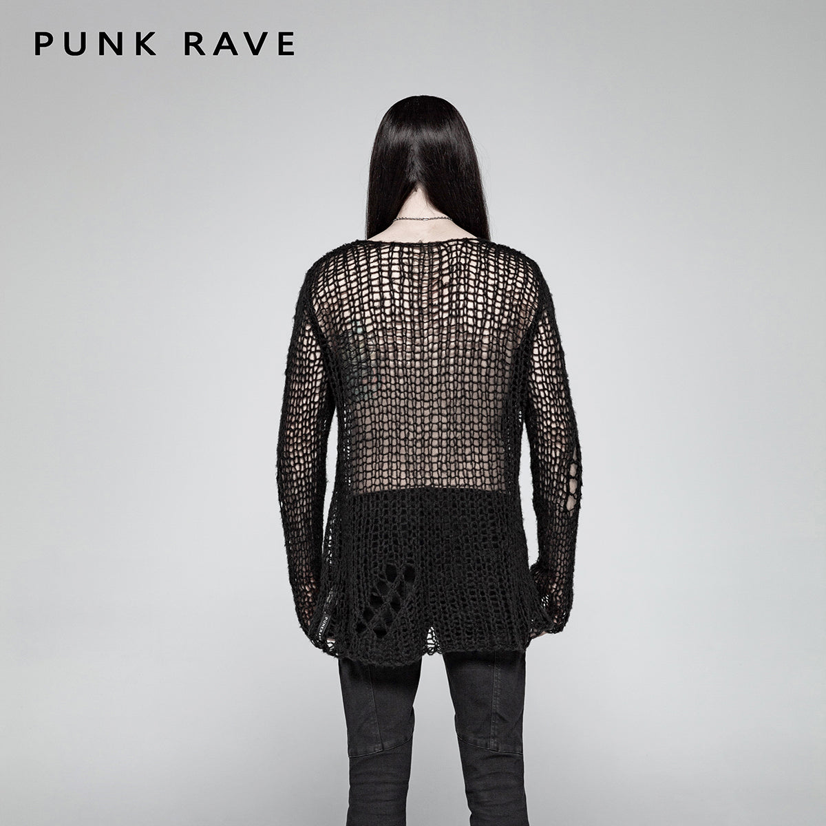 Broken pullover summer men sweater OPM-004 (Black) (✦ Punk Rave)