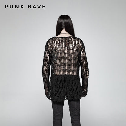 Broken pullover summer men sweater OPM-004 (Black) (✦ Punk Rave)