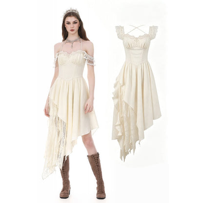 Vintage Gothic Textured Lace Irregular Strap Dress (✦ Dark In Love) DW1172