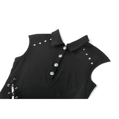 Tech-Punk Sleeveless Polo Top with Metallic Studs (✦ Dark In Love) TW695
