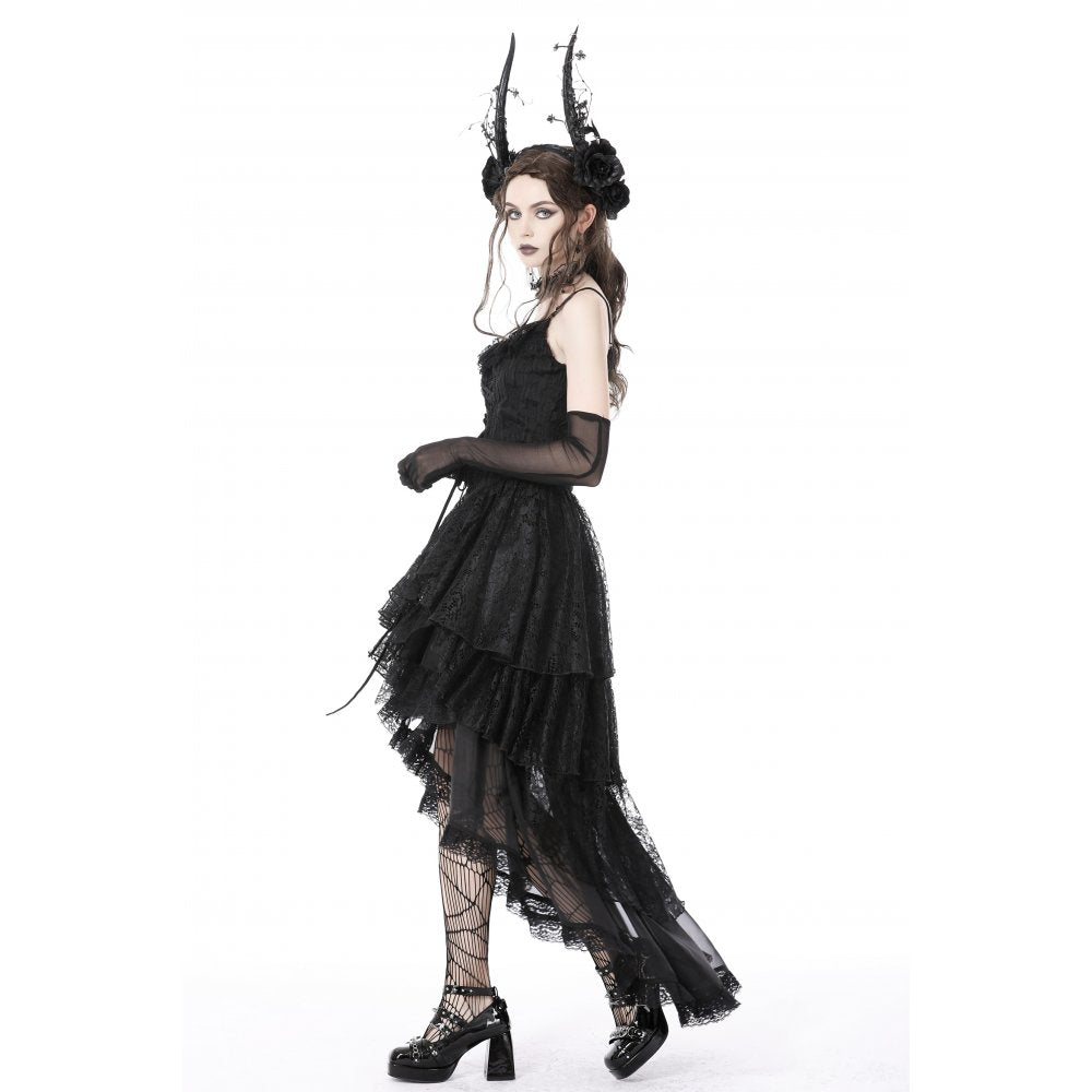 Gothic ghost frilly lace high low strap dress (✦ Dark In Love)