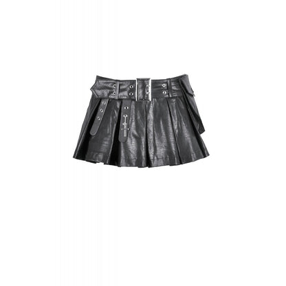 Low-Waist Tactical Punk Skirt-Pants with Asymmetric Pleated Belt (✦ Dark In Love) PW148