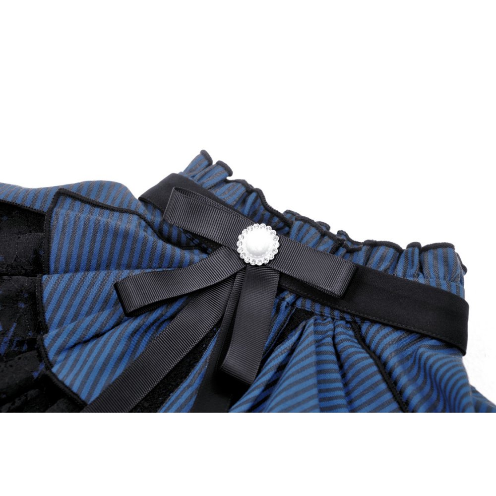 Blue black strip frilly collar blouse (✦ Dark In Love) IW101