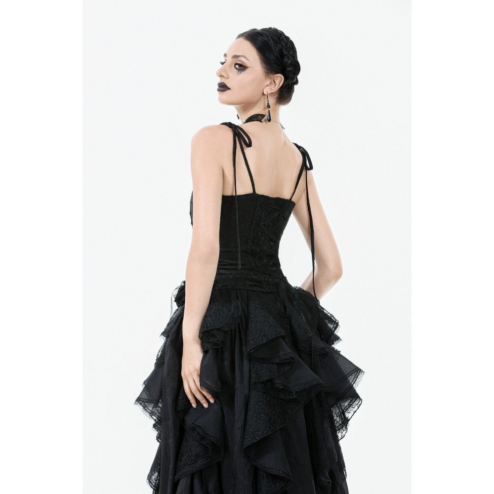 Elegant Floral Jacquard Bustier with Lace &amp; Rose Details (✦ Dark In Love) CW-097