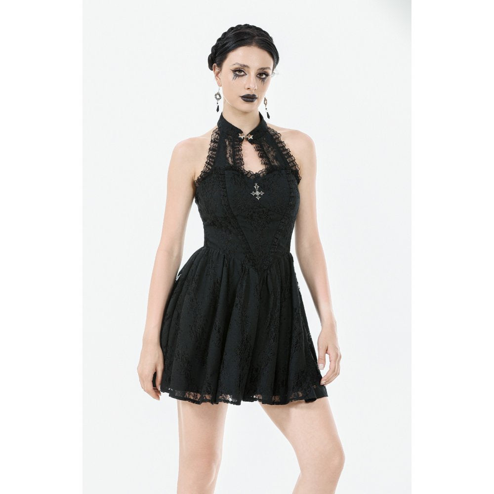 Celestial Bloom Lace Halter Dress (✦ Dark In Love)