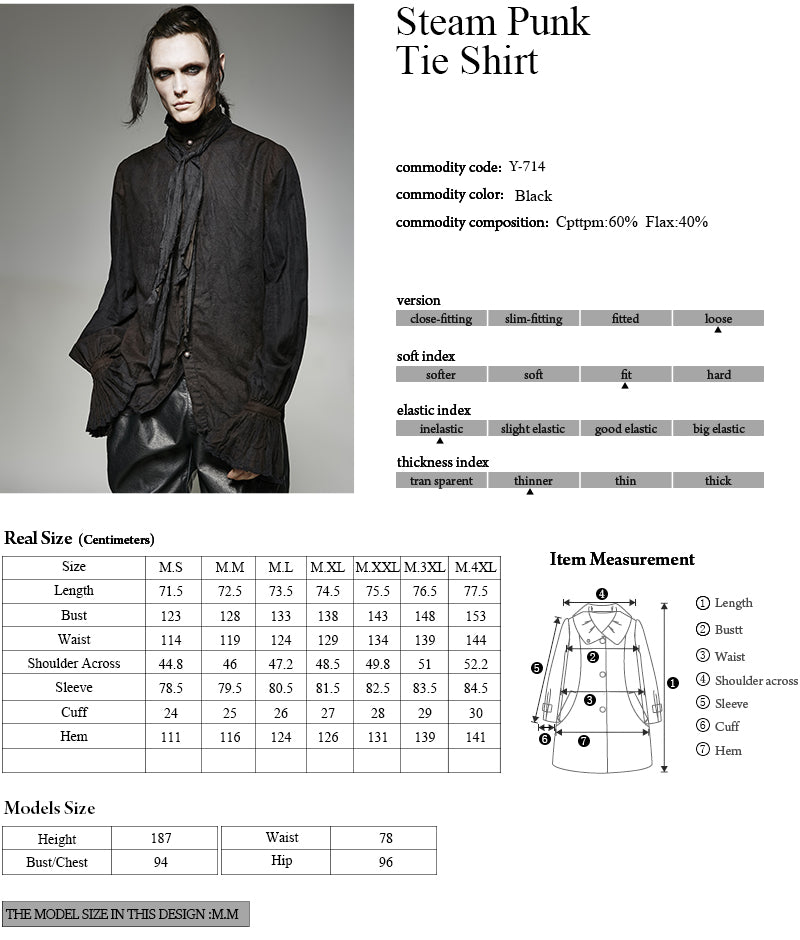Punk Noble Linen Men Shirt (Black) (✦ Punk Rave) Y-714-BK
