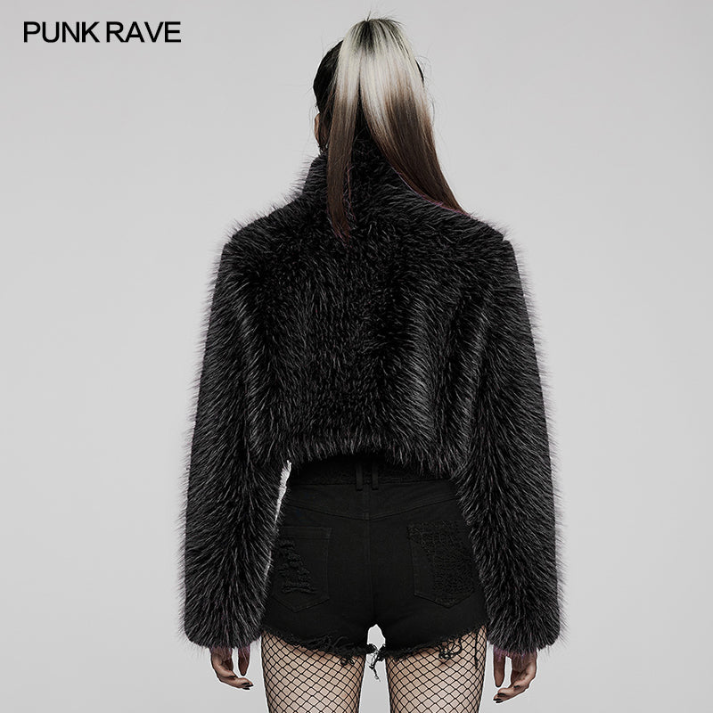 Punk Black Faux Fur Jacket (✦ Punk Rave) WY-1397ZDF - ONE-OFF/Einzelstück - Size Large