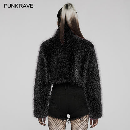 Punk Black Faux Fur Jacket (✦ Punk Rave) WY-1397ZDF - ONE-OFF/Einzelstück - Size Large