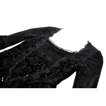 Gothic luxe lace-trim pattern velvet dress (✦ Dark In Love)