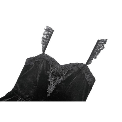 Gothic Midnight Velvet Dress with Lace Petal Sleeves and Layered Ruffle Skirt (✦ Dark In Love)