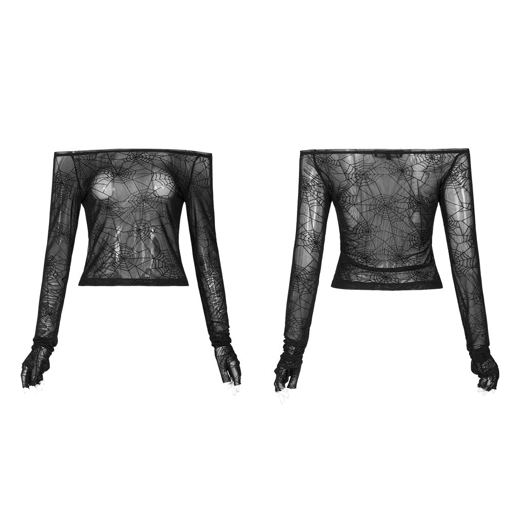 Punk black horizontal neck T-shirt WT-659TCF (✦ Punk Rave)