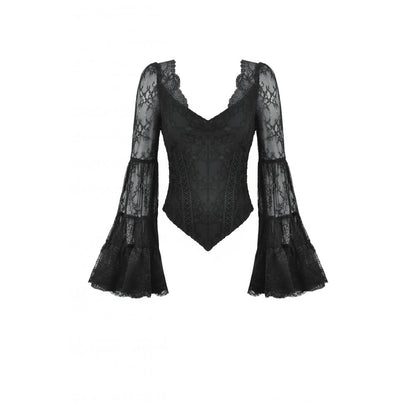 Gothic Romantic Lace Patchwork Bell-Sleeve Layered Cuff Top (✦ Dark In Love) TW607