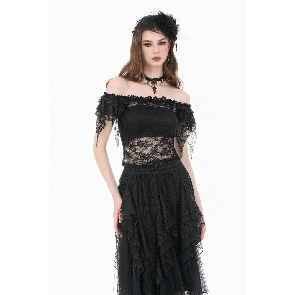 Off-Shoulder Sheer Lace Top (✦ Dark In Love) TW693