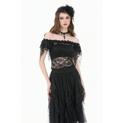 Off-Shoulder Sheer Lace Top (✦ Dark In Love) TW693