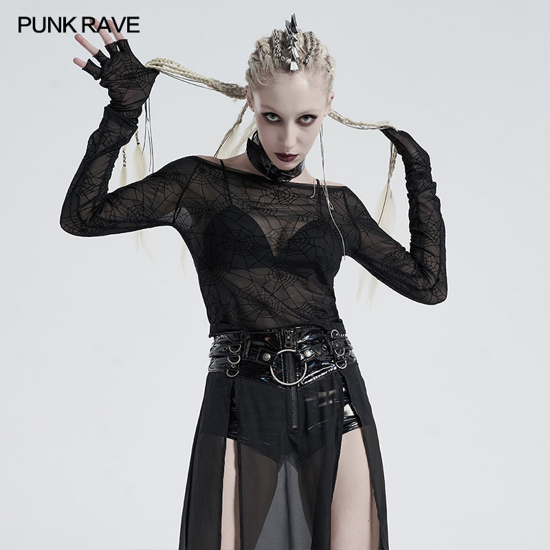 Punk black horizontal neck T-shirt WT-659TCF (✦ Punk Rave)