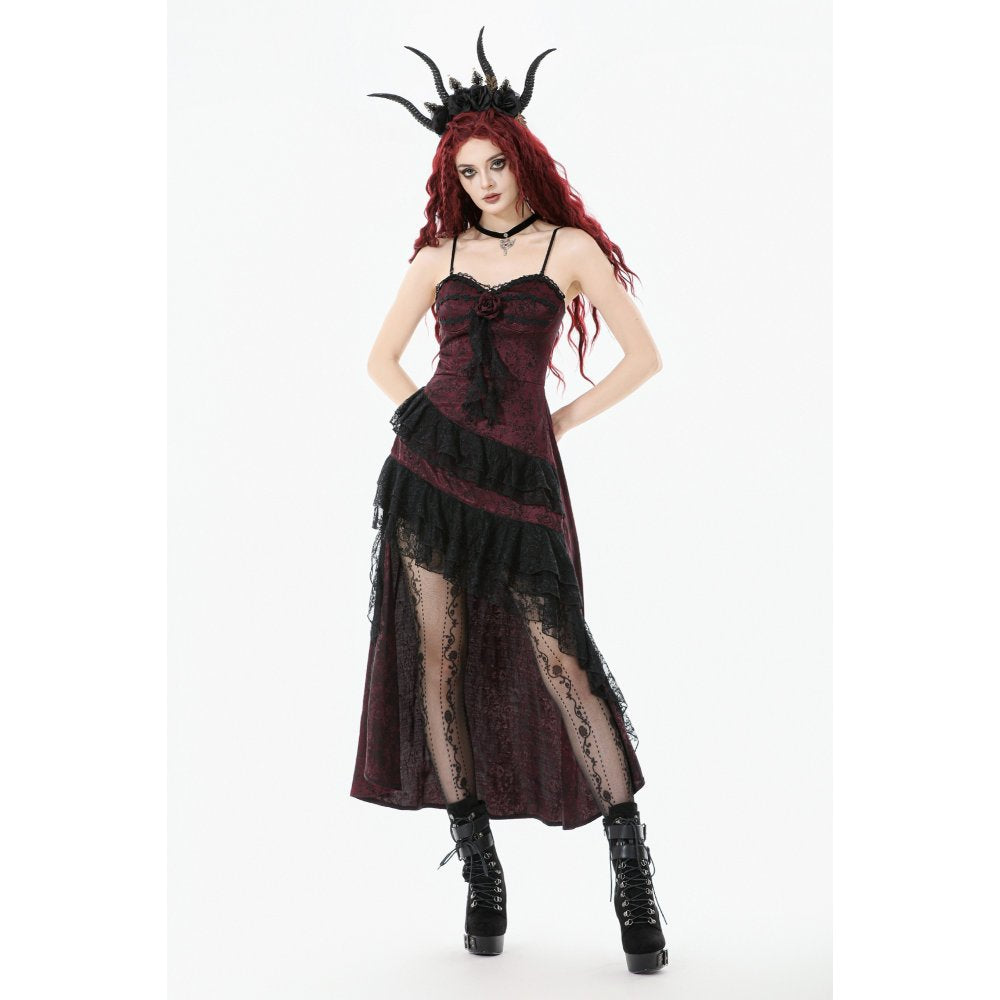 Asymmetric Layered Lace Ruffle Dress (✦ Dark In Love) DW1142