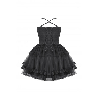Gothic black swan tulle lace trim dress (✦ Dark In Love)