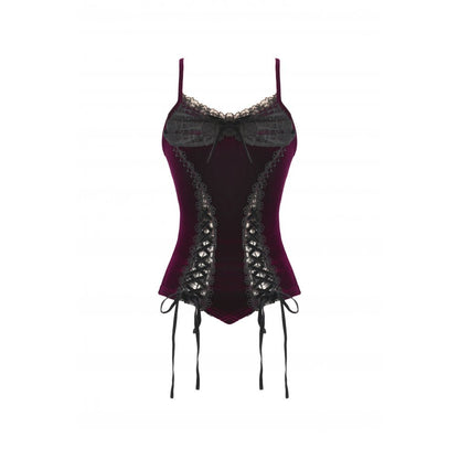 Gothic Burgundy Velvet top with Ribbon Bow and Lace-Up Sides (✦ Dark In Love)