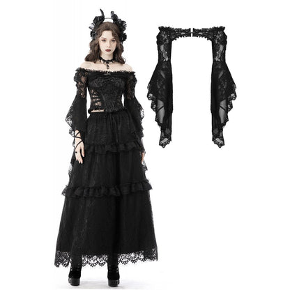 Gothic mesh bell sleeves sexy finger hook lace cape (✦ Dark In Love) BW103