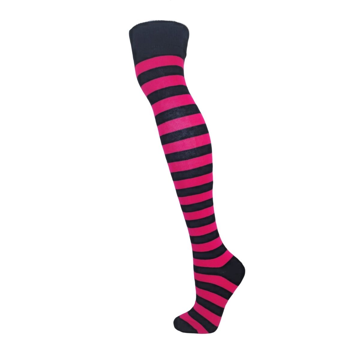 Overknee Socks (Black &amp; Fuchsia Thick Striped)