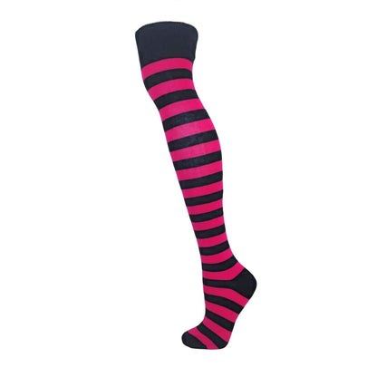 Overknee Socks (Black &amp; Fuchsia Thick Striped)