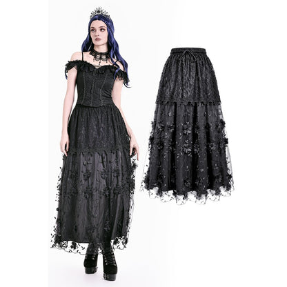 Secret Bloom - Gothic Baroque Lace Tiered Maxi Skirt (✦ Dark In Love) KW470