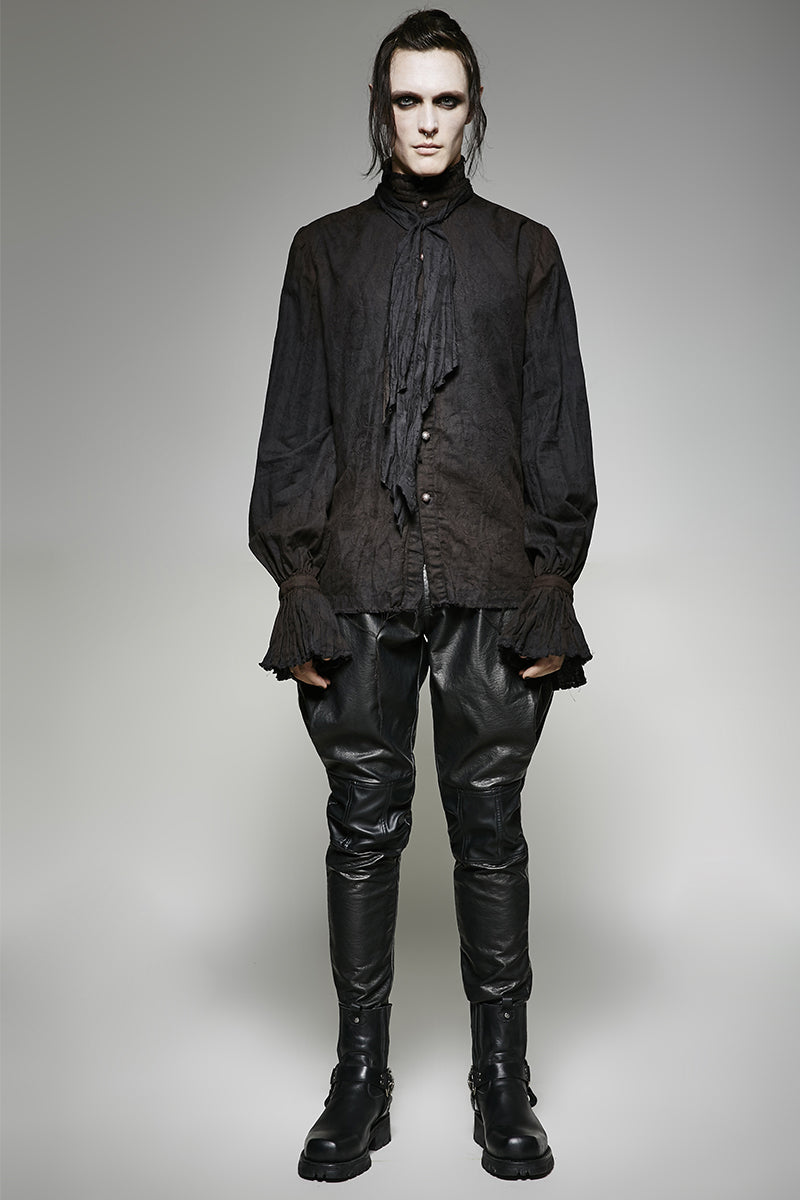 Punk Noble Linen Men Shirt (Black) (✦ Punk Rave) Y-714-BK