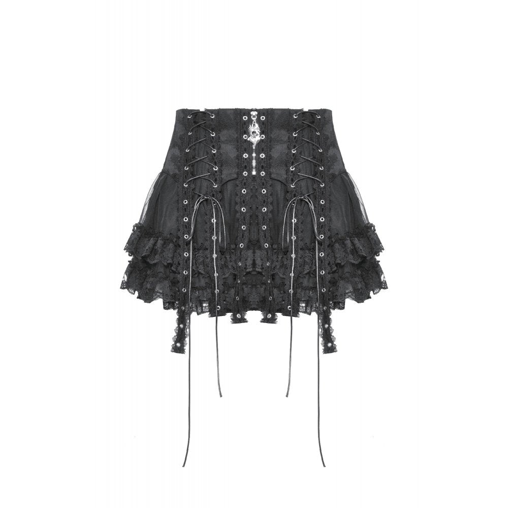 Punk rock eyelet drop tulle mini skirt (✦ Dark In Love) KW332